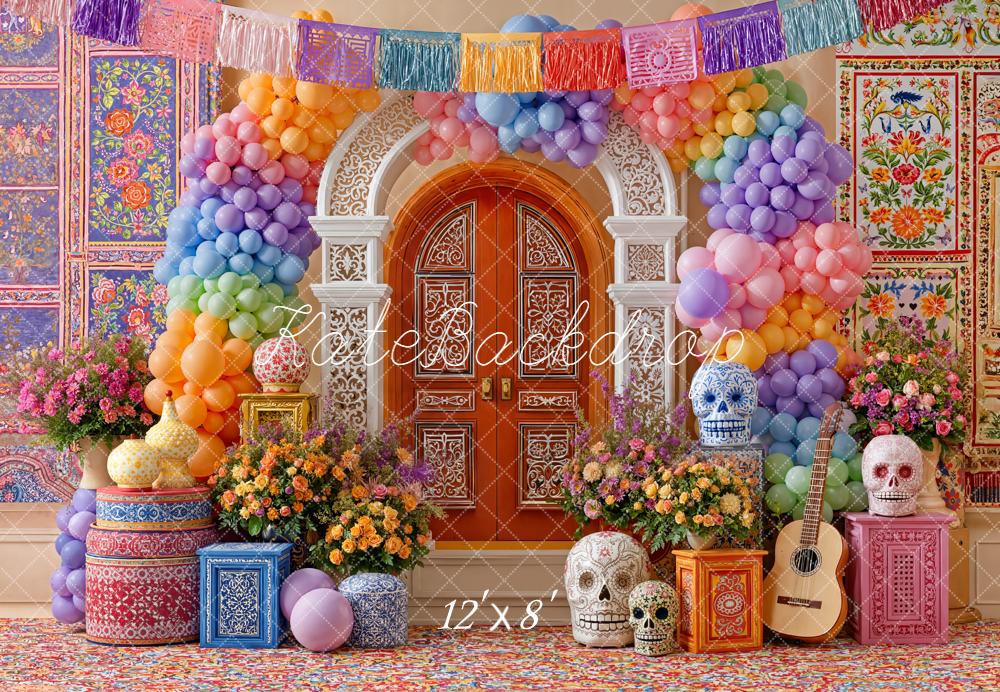 Kate Day Of The Dead Colourful Balloons Skulls Fleece Backdrop Designed by Emetselch - Image 4