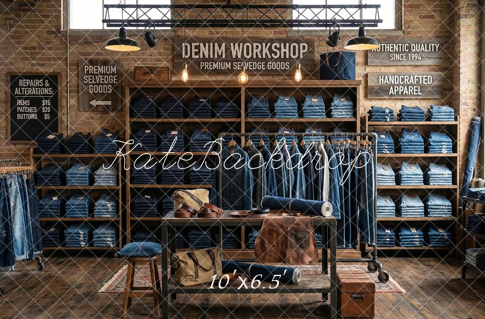 Kate Denim Workshop Shelves Brick Wall Backdrop Designed by Patty Robert - Image 4