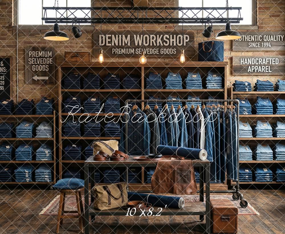Kate Denim Workshop Shelves Brick Wall Backdrop Designed by Patty Robert - Image 6