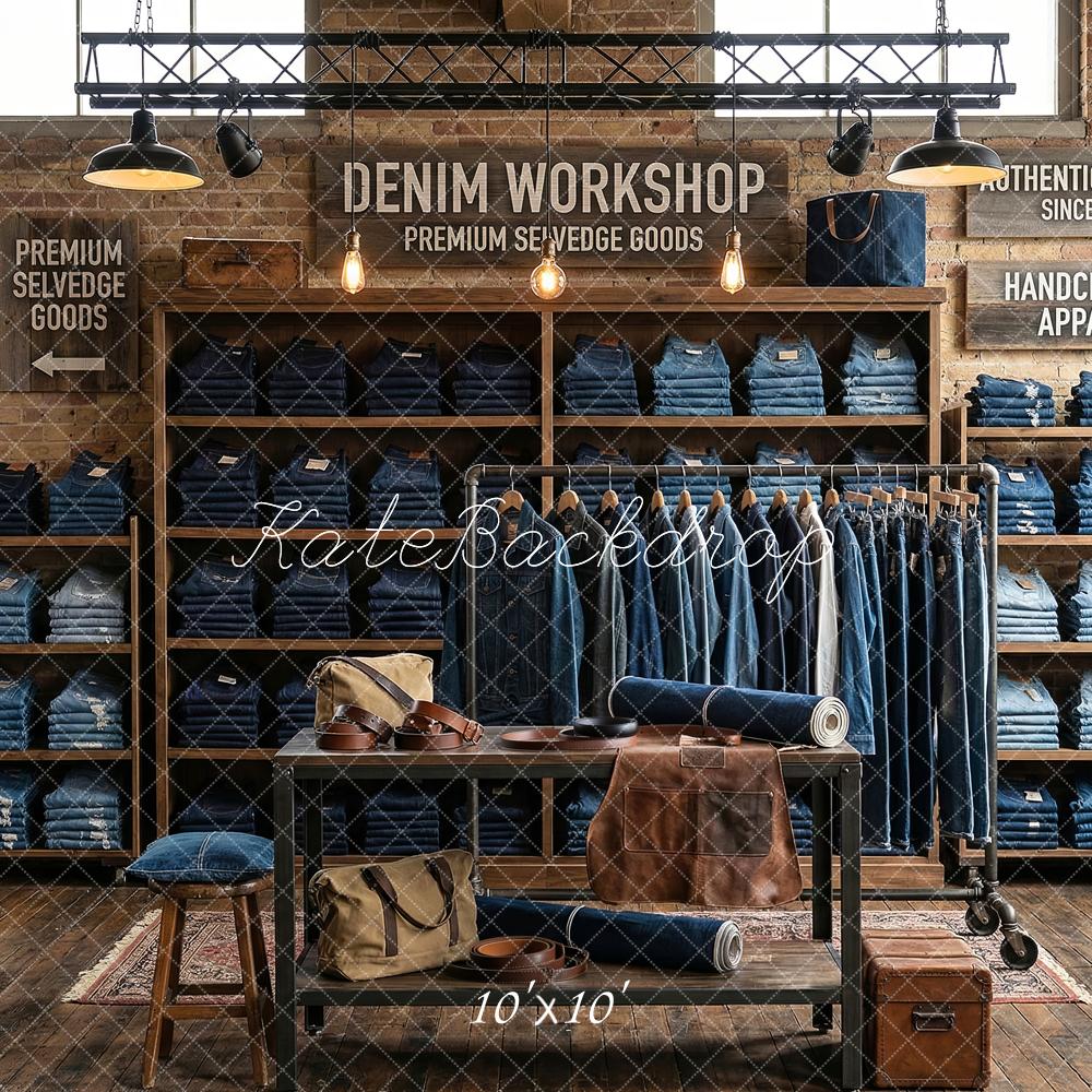 Kate Denim Workshop Shelves Brick Wall Backdrop Designed by Patty Robert - Image 7