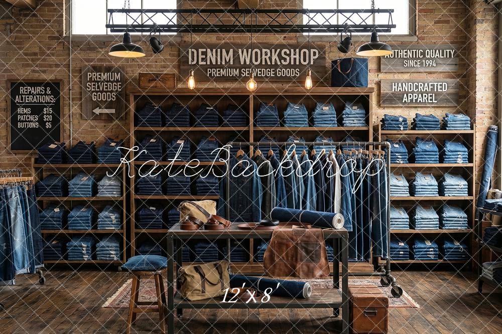 Kate Denim Workshop Shelves Brick Wall Backdrop Designed by Patty Robert - Image 8