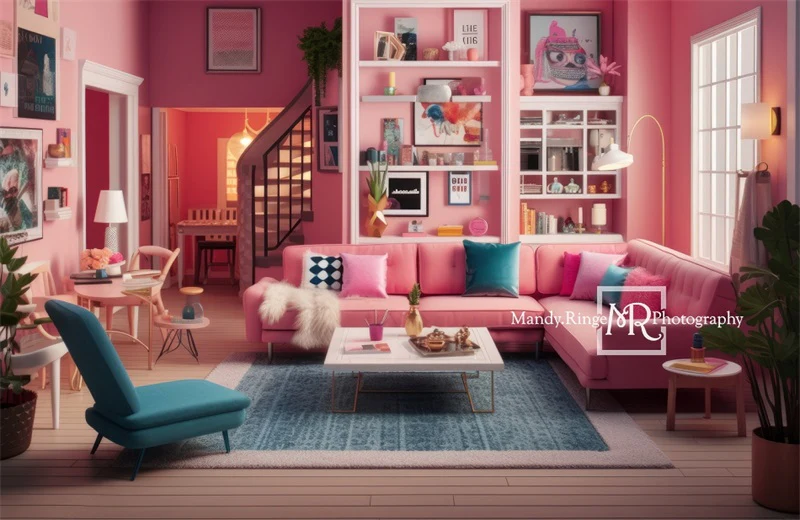 Kate Dollhouse Pink Living Room Backdrop Designed by Mandy Ringe Photography - Image 3