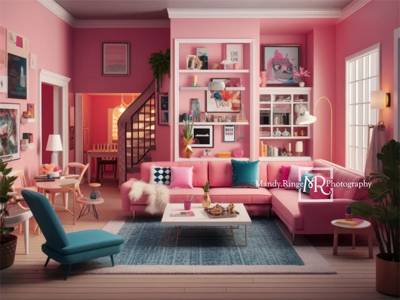 Kate Dollhouse Pink Living Room Backdrop Designed by Mandy Ringe Photography - Image 4
