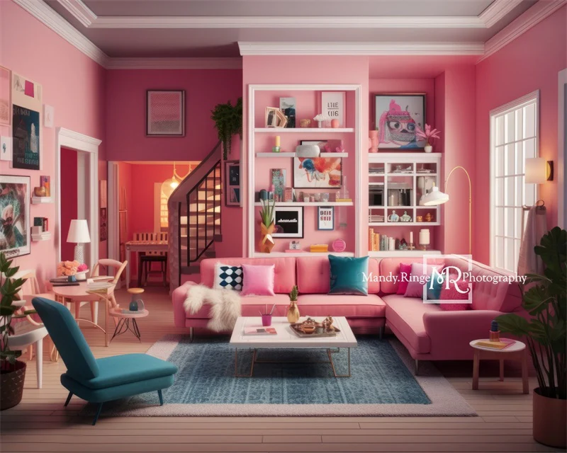 Kate Dollhouse Pink Living Room Backdrop Designed by Mandy Ringe Photography - Image 5