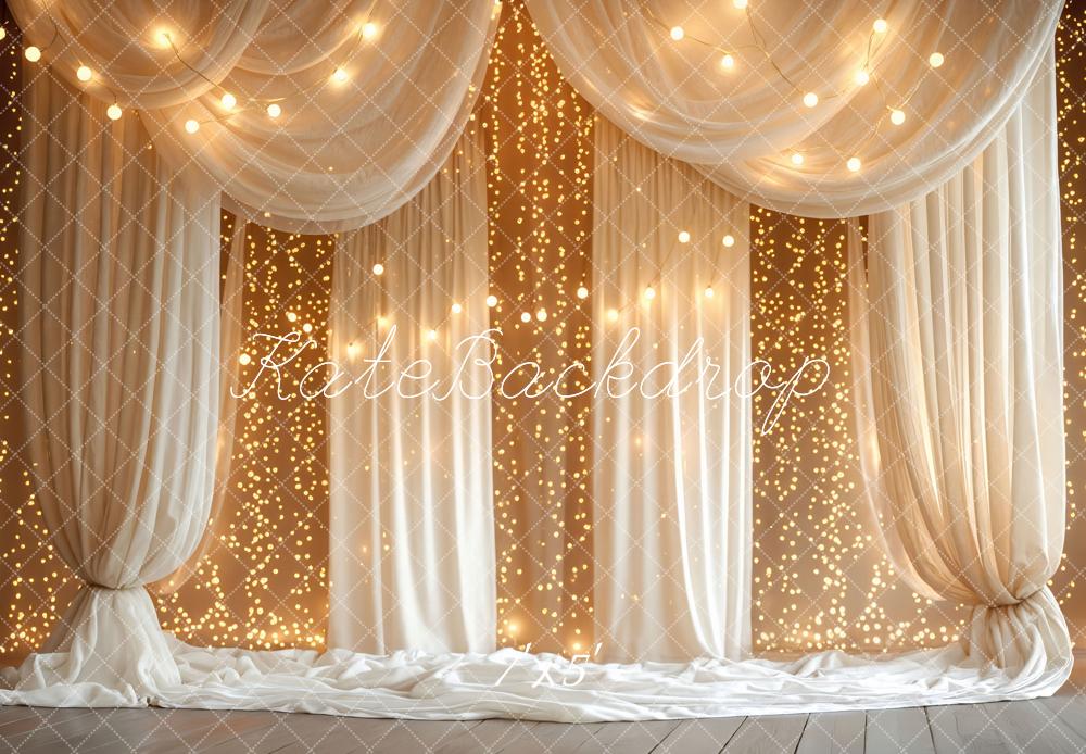 Kate Draped Curtains String Lights Warm Glow Backdrop Designed by Mini MakeBelieve