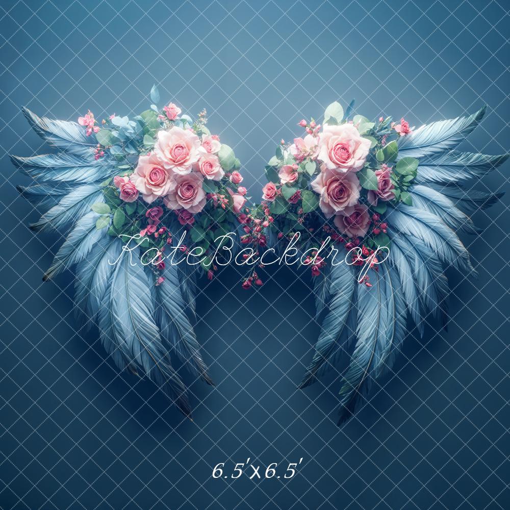 Kate Dreamy Floral Angel Wings Blue Backdrop Designed by Emetselch - Image 2
