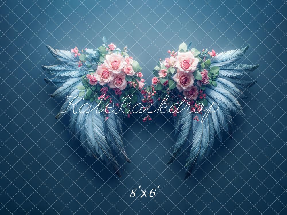 Kate Dreamy Floral Angel Wings Blue Backdrop Designed by Emetselch - Image 3