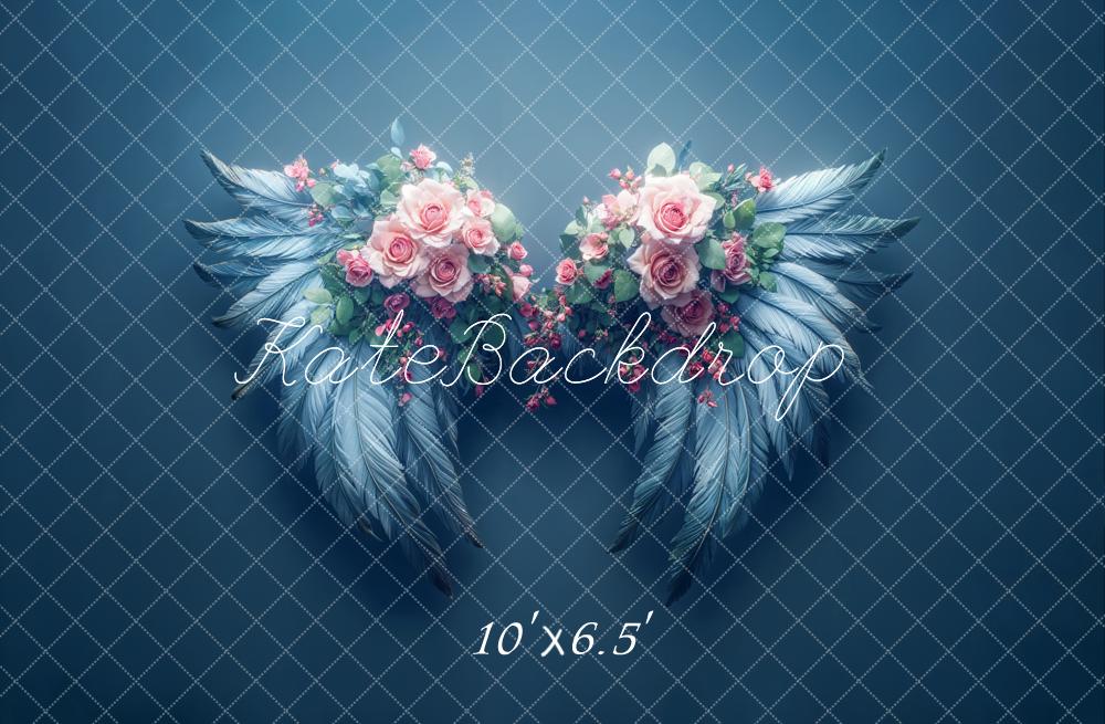 Kate Dreamy Floral Angel Wings Blue Backdrop Designed by Emetselch - Image 4