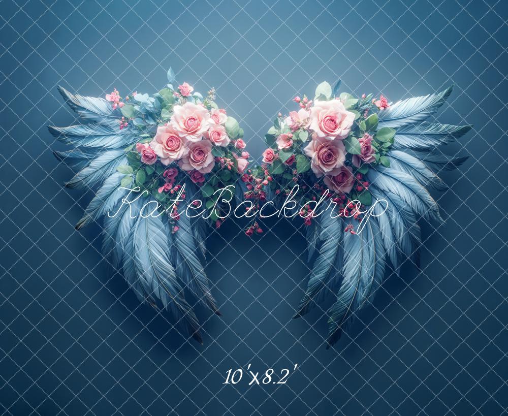 Kate Dreamy Floral Angel Wings Blue Backdrop Designed by Emetselch - Image 5