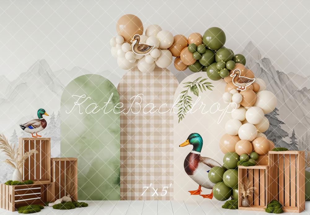 Kate Cake Smash Duck Balloon Arch Mountains Backdrop Designed by Patty Robert - Image 2