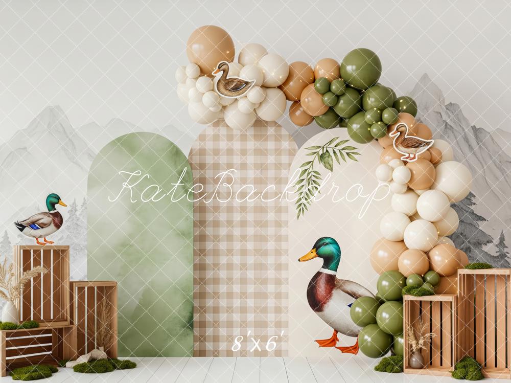 Kate Cake Smash Duck Balloon Arch Mountains Backdrop Designed by Patty Robert - Image 4