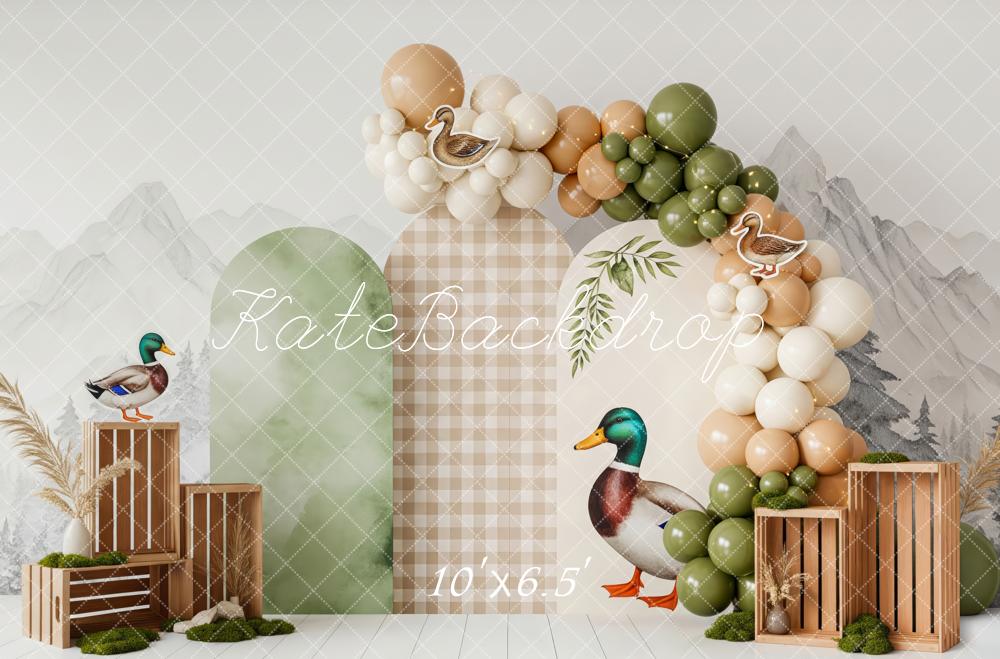 Kate Cake Smash Duck Balloon Arch Mountains Backdrop Designed by Patty Robert - Image 5