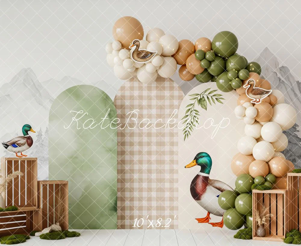 Kate Cake Smash Duck Balloon Arch Mountains Backdrop Designed by Patty Robert - Image 7