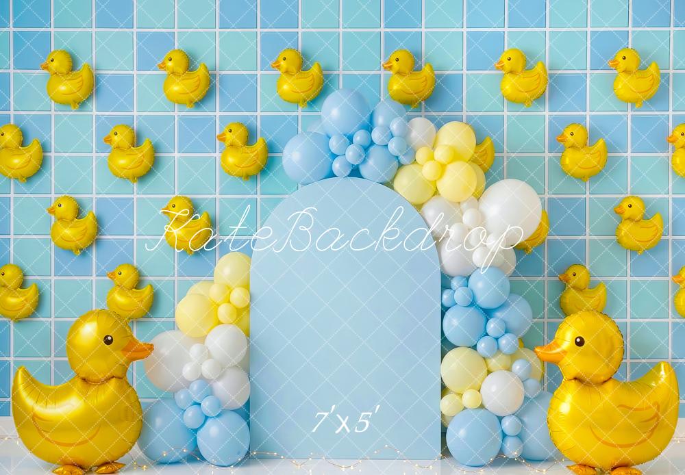 Kate Duck Balloon Blue Grid Wall Backdrop Designed by Patty Robert