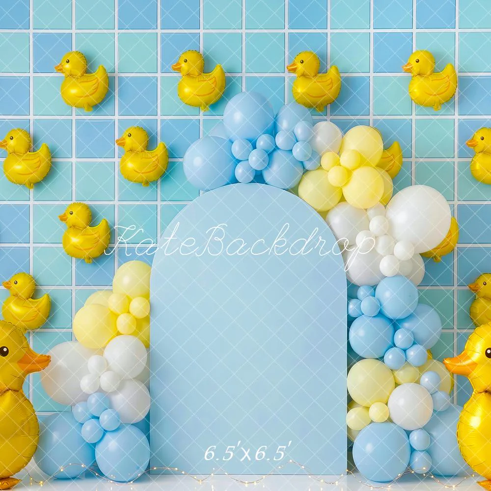 Kate Duck Balloon Blue Grid Wall Backdrop Designed by Patty Robert - Image 2