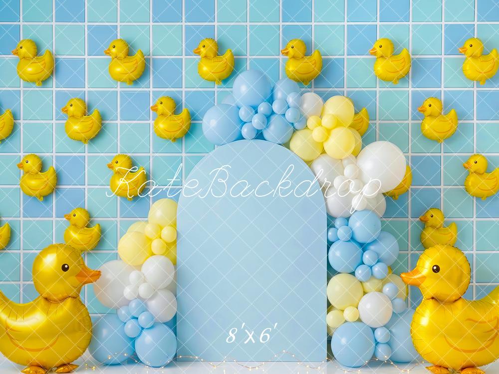 Kate Duck Balloon Blue Grid Wall Backdrop Designed by Patty Robert - Image 3