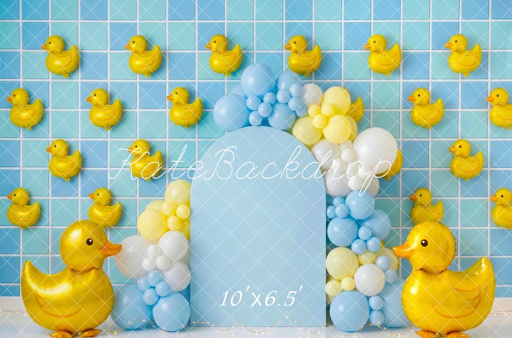 Kate Duck Balloon Blue Grid Wall Backdrop Designed by Patty Robert - Image 4