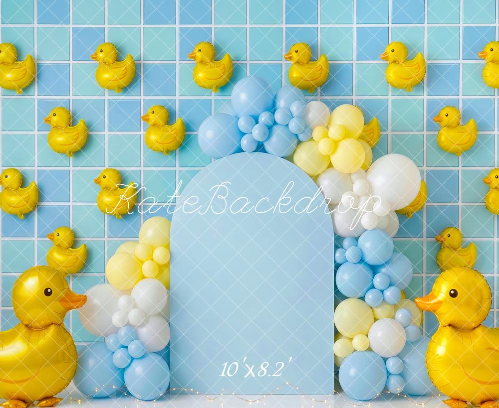 Kate Duck Balloon Blue Grid Wall Backdrop Designed by Patty Robert - Image 6