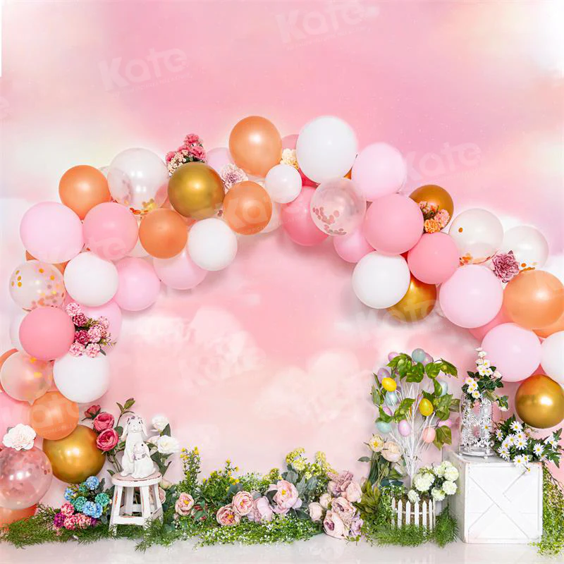 Kate Easter Balloons Pink Flower Backdrop for Photography - Image 2