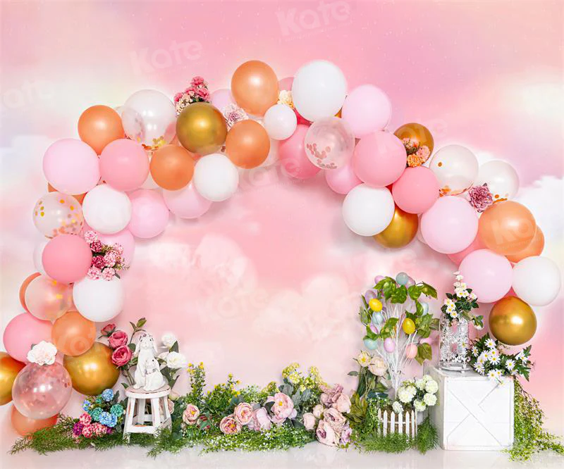 Kate Easter Balloons Pink Flower Backdrop for Photography - Image 3