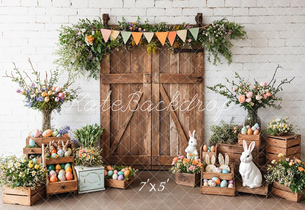 Kate Easter Barn Door Bunny Floral Backdrop Designed by Emetselch - Image 2