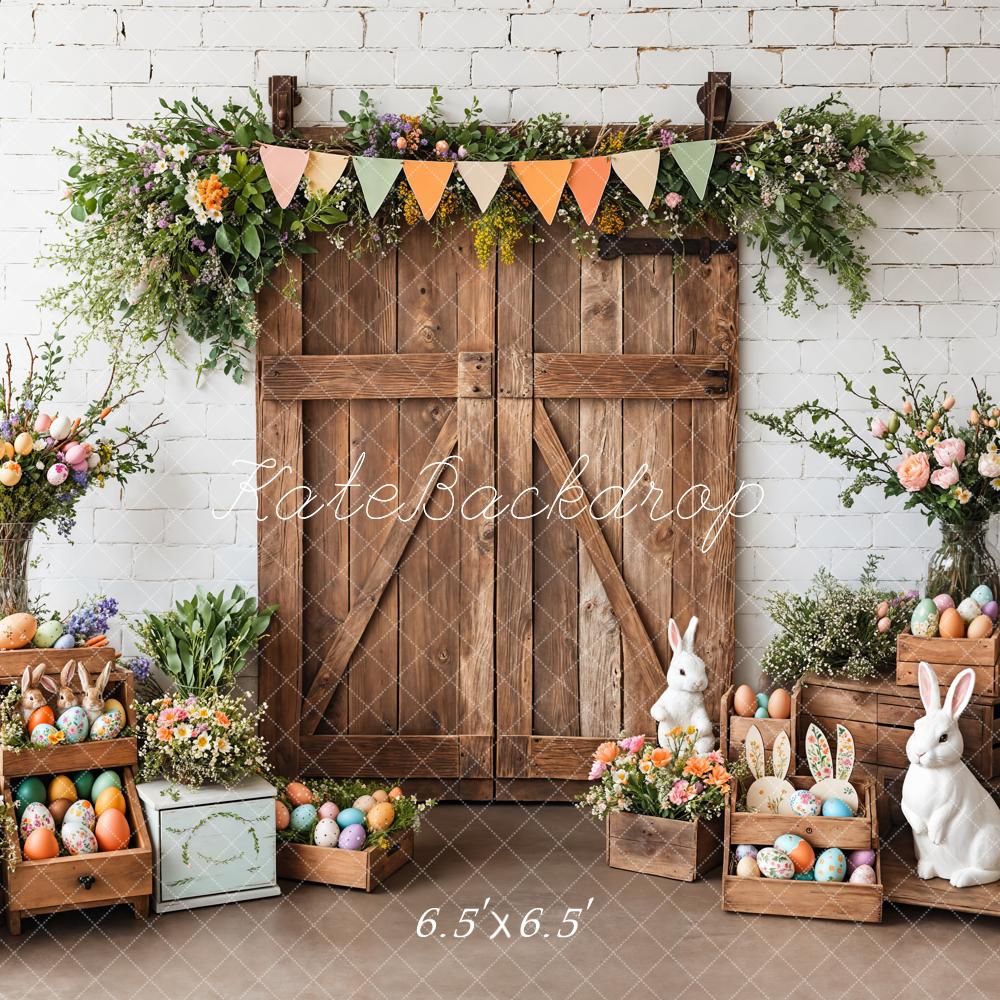 Kate Easter Barn Door Bunny Floral Backdrop Designed by Emetselch - Image 4
