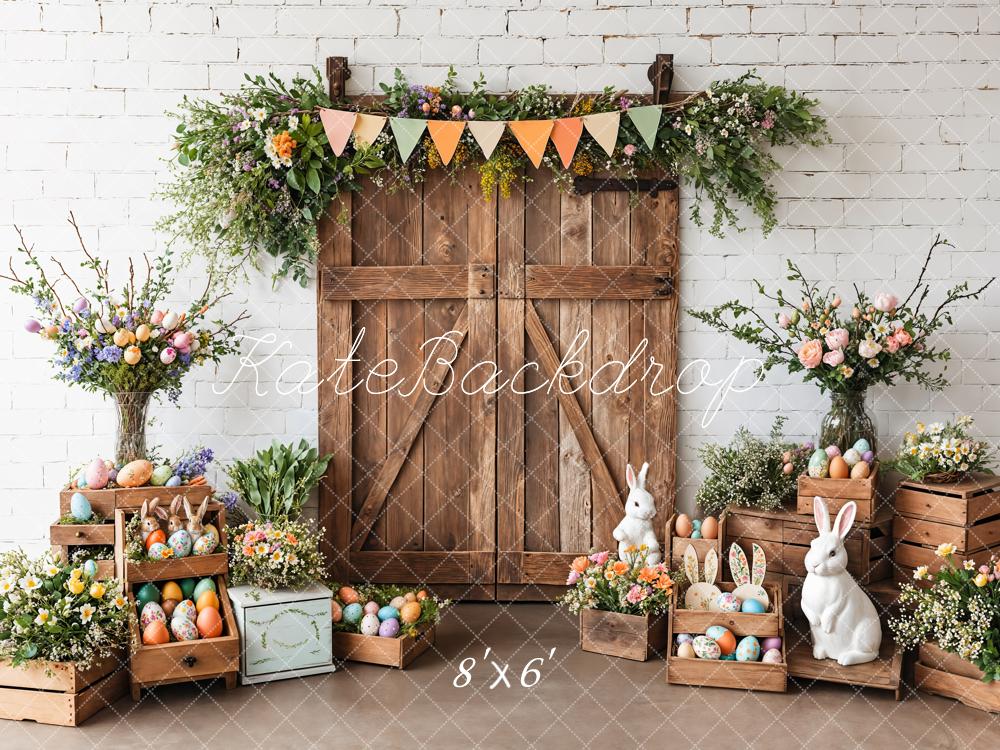 Kate Easter Barn Door Bunny Floral Backdrop Designed by Emetselch - Image 5