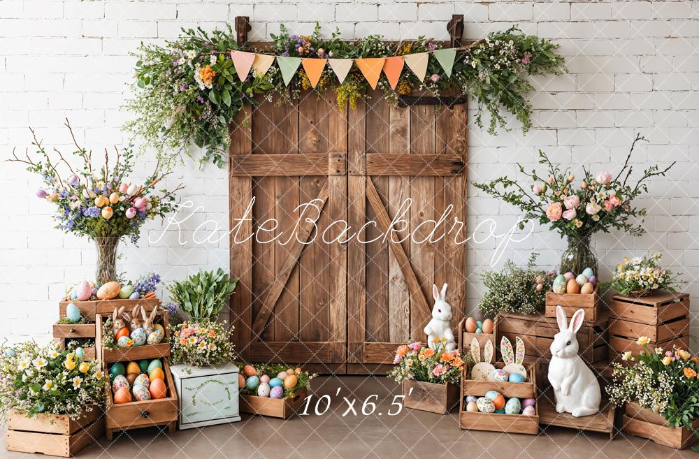 Kate Easter Barn Door Bunny Floral Backdrop Designed by Emetselch - Image 6