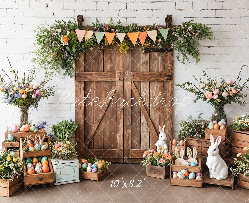 Kate Easter Barn Door Bunny Floral Backdrop Designed by Emetselch - Image 7