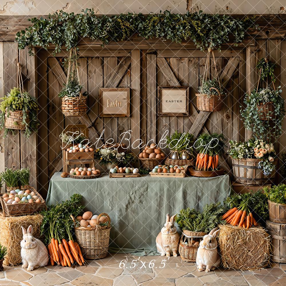 Kate Easter Barn Eggs Carrots Bunnies Greenery Backdrop Designed by Emetselch - Image 2
