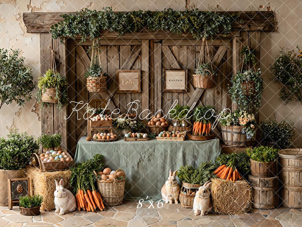 Kate Easter Barn Eggs Carrots Bunnies Greenery Backdrop Designed by Emetselch - Image 3
