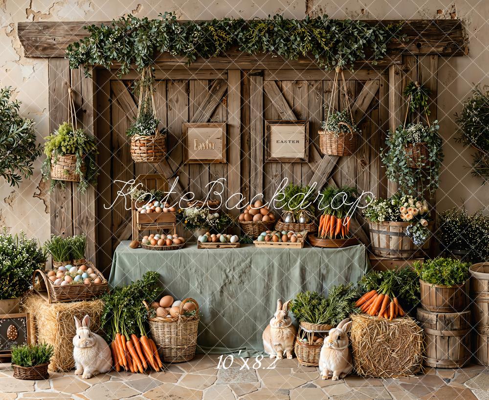 Kate Easter Barn Eggs Carrots Bunnies Greenery Backdrop Designed by Emetselch - Image 6