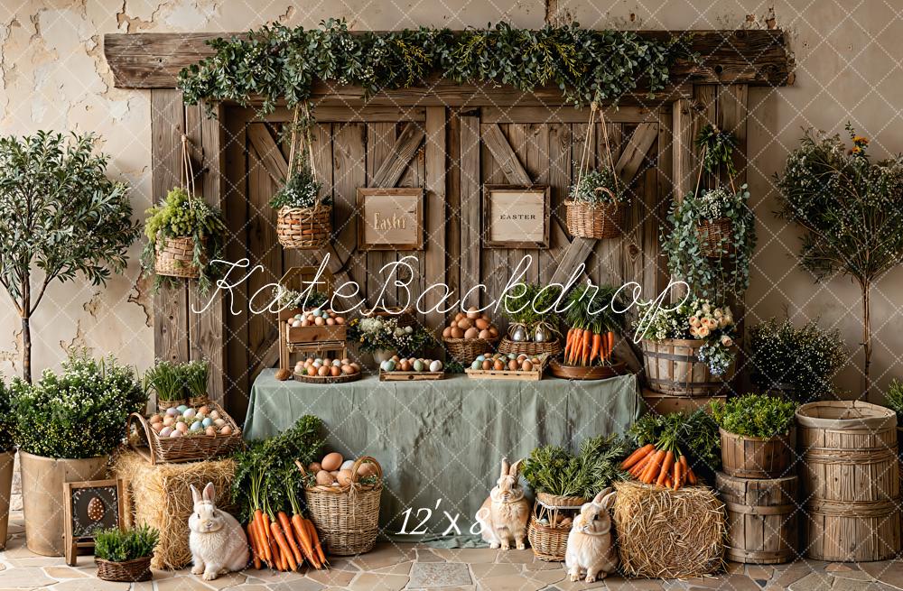Kate Easter Barn Eggs Carrots Bunnies Greenery Backdrop Designed by Emetselch - Image 8