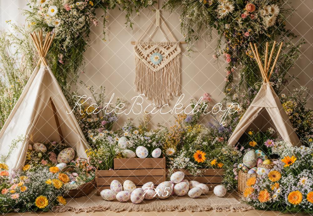 Kate Easter Boho Floral Teepee Eggs Backdrop Designed by Emetselch - Image 2