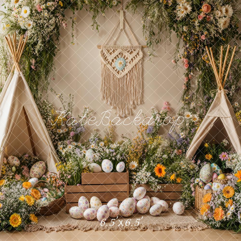 Kate Easter Boho Floral Teepee Eggs Backdrop Designed by Emetselch - Image 4