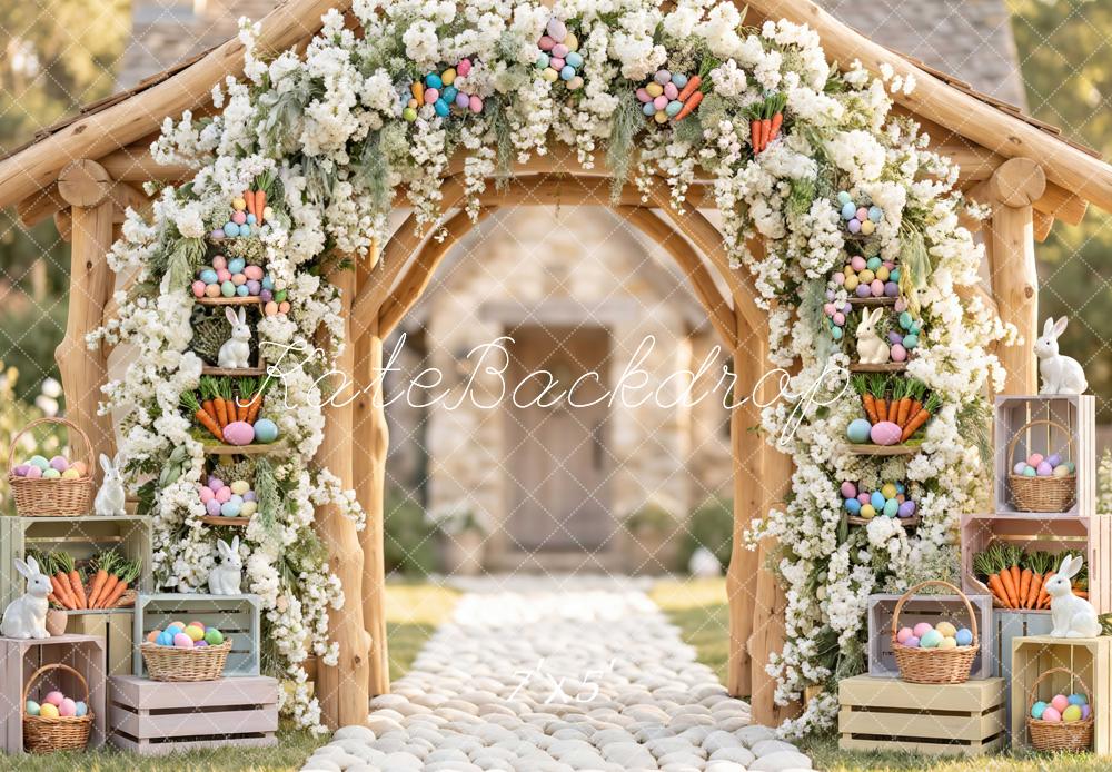 Kate Easter Bunny Arch Carrots Crates Backdrop Designed by Mini MakeBelieve