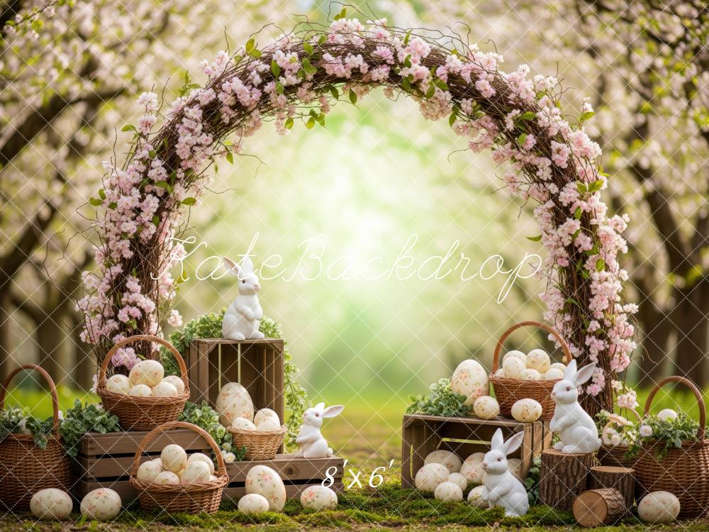 Kate Easter Bunny Floral Arch Eggs Fleece Backdrop Designed by Patty Robert