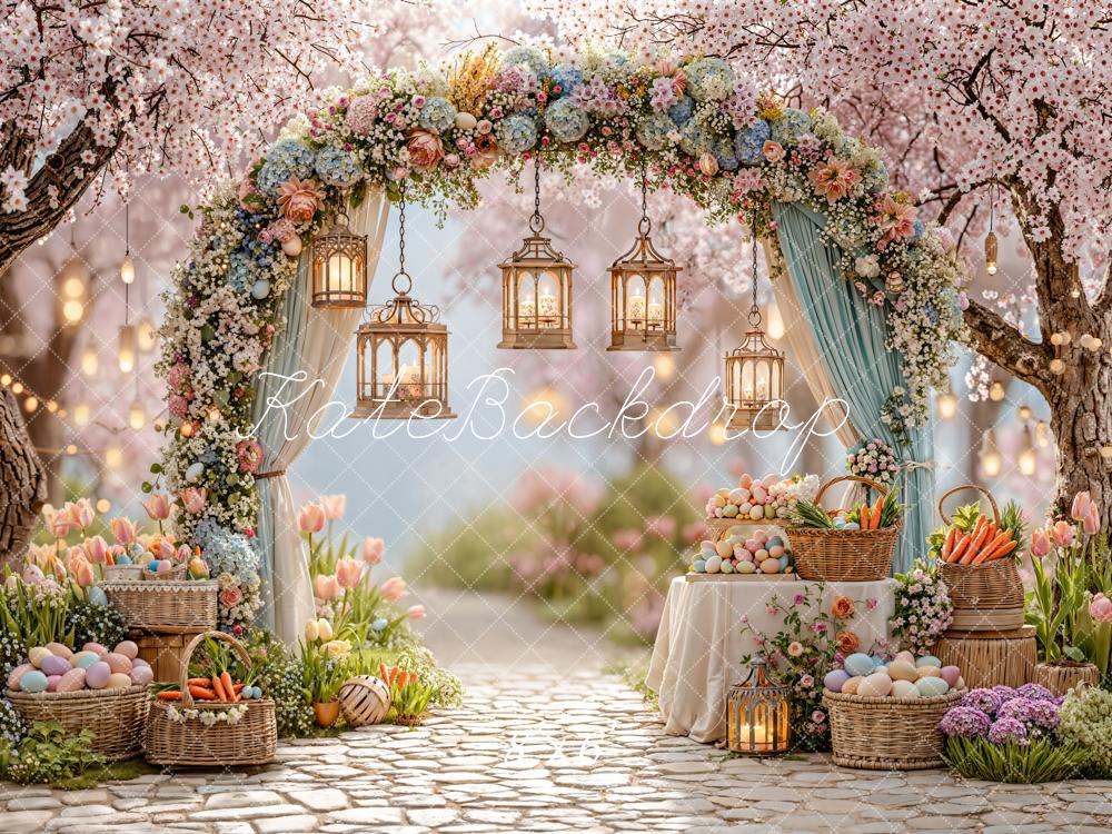 Kate Easter Bunny Floral Arch Lanterns Spring Fleece Backdrop Designed by Emetselch