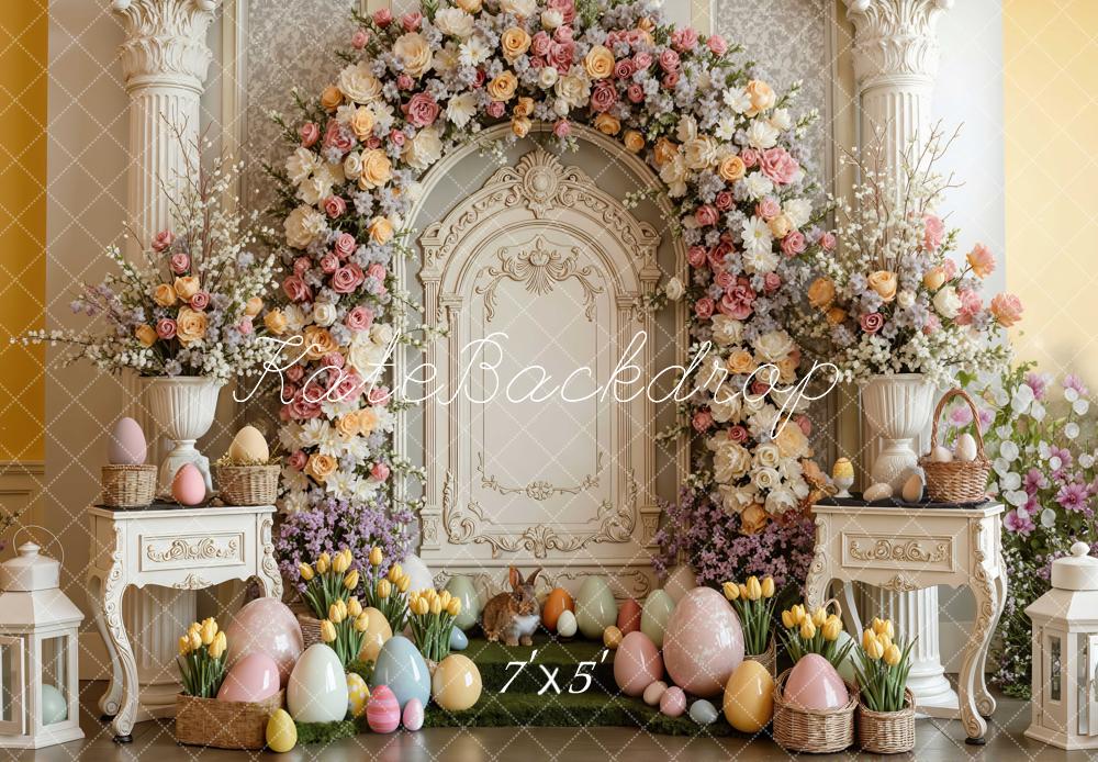 Kate Easter Bunny Floral Arch Pastel Eggs Backdrop Designed by Mini MakeBelieve