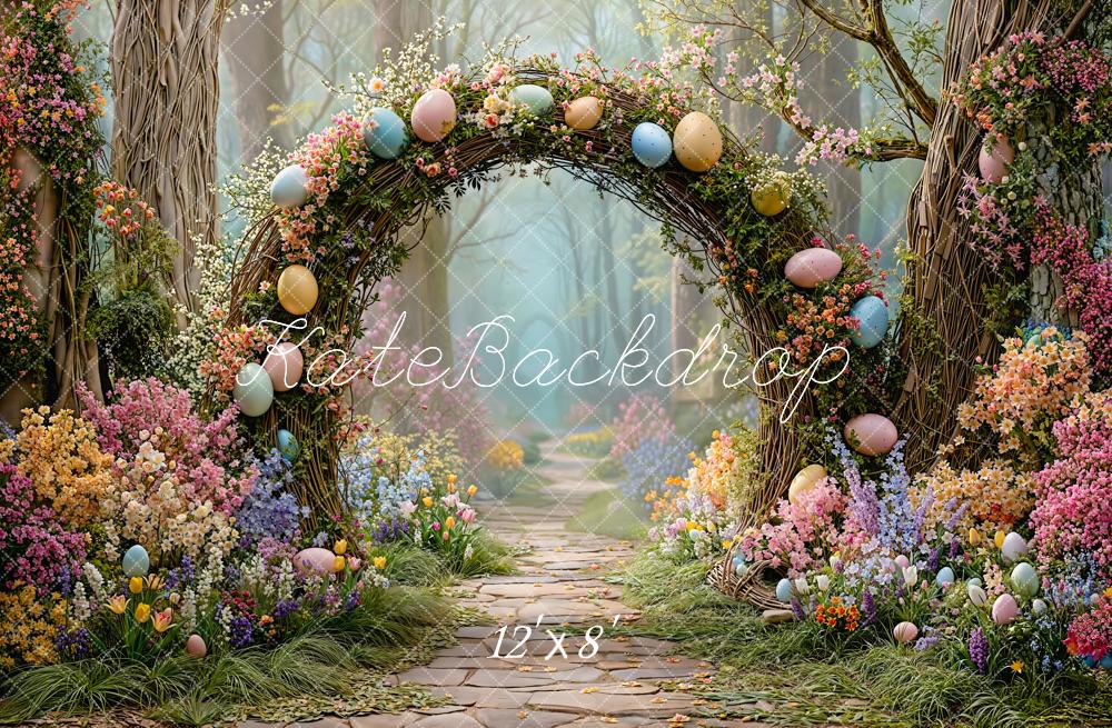 Kate Easter Bunny Pastel Eggs Forest Fleece Backdrop Designed by Emetselch - Image 4