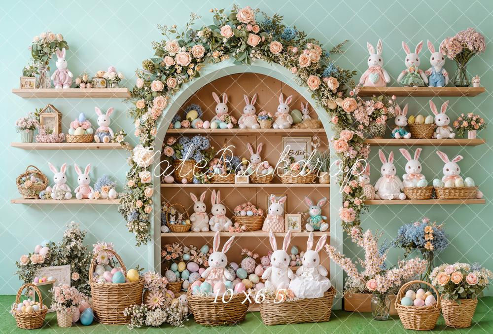 Kate Easter Bunny Arch Shelves Pastel Fleece Backdrop Designed by Emetselch - Image 2