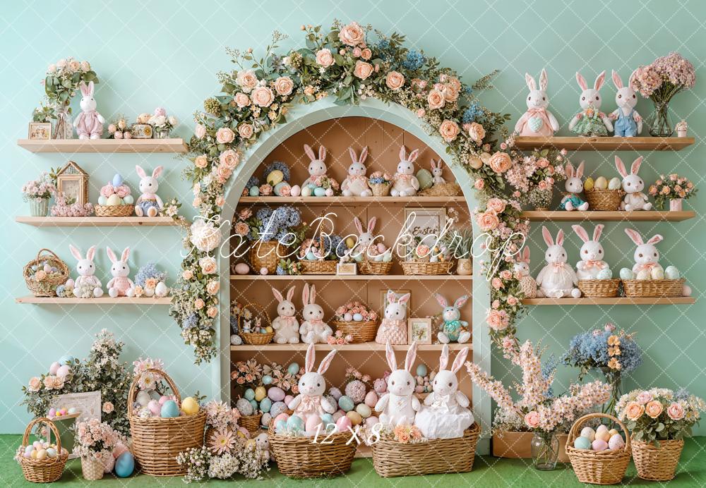 Kate Easter Bunny Arch Shelves Pastel Fleece Backdrop Designed by Emetselch - Image 4