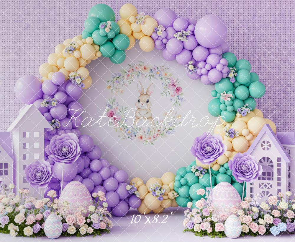 Kate Easter Bunny Balloon Arch Pastel Houses Fleece Backdrop Designed by Patty Robert - Image 3