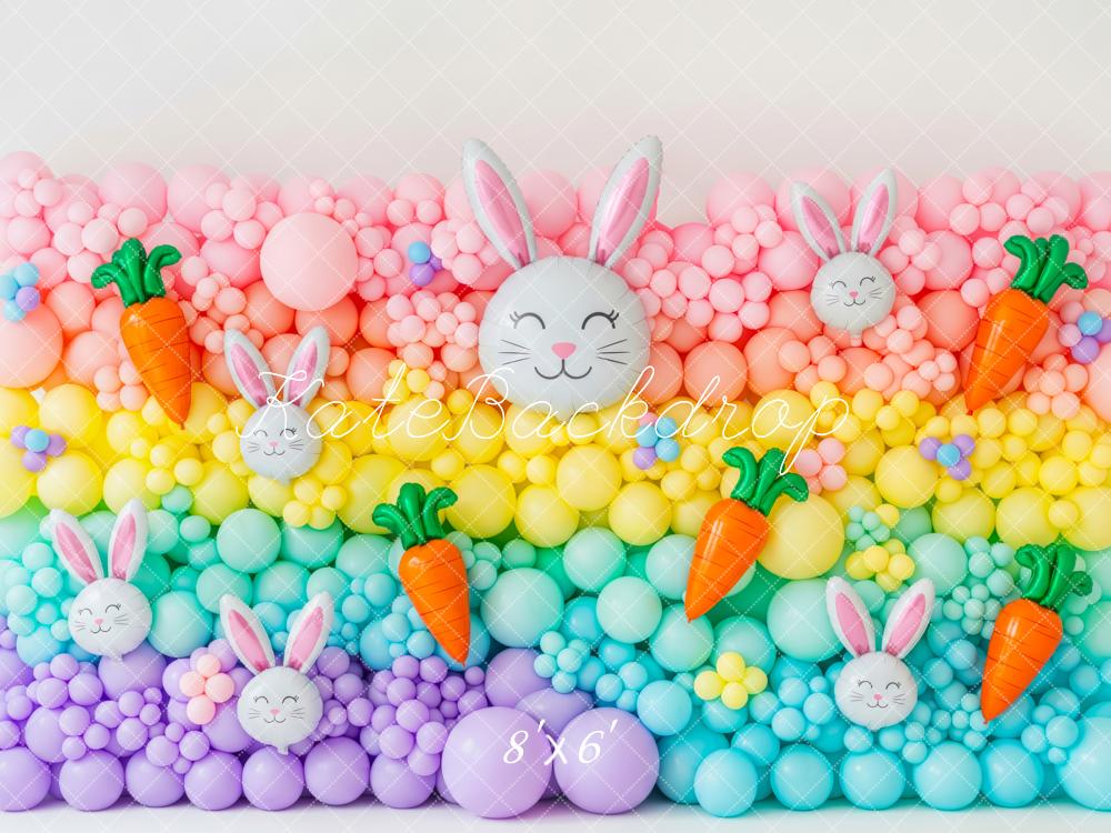Kate Easter Bunny Balloons Carrots Rainbow Fleece Backdrop Designed by Patty Robert