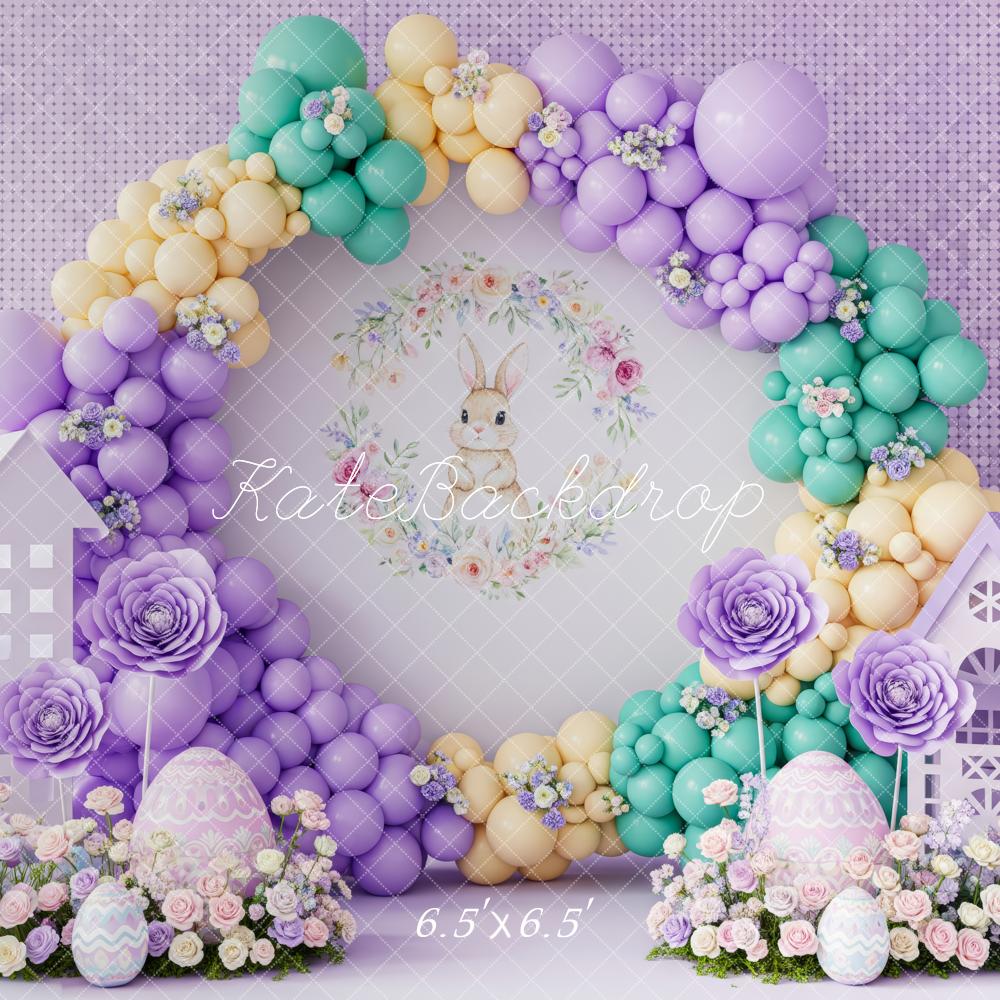 Kate Easter Bunny Balloons Eggs Pastel Houses Backdrop Designed by Patty Robert - Image 2