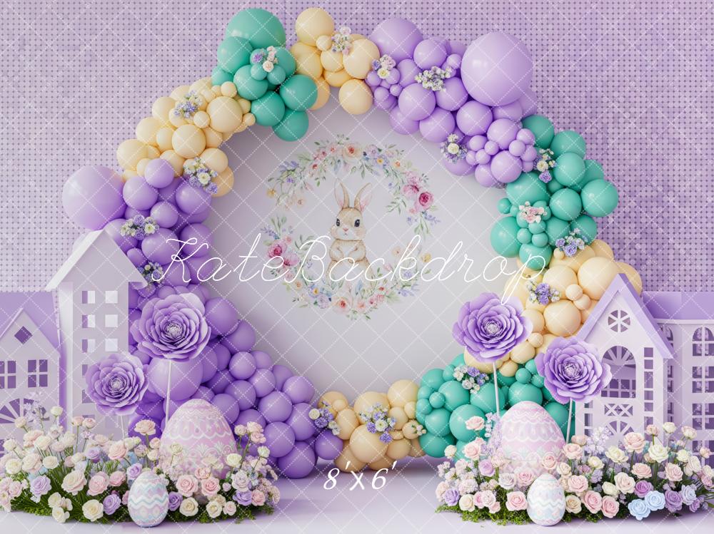 Kate Easter Bunny Balloons Eggs Pastel Houses Backdrop Designed by Patty Robert - Image 3
