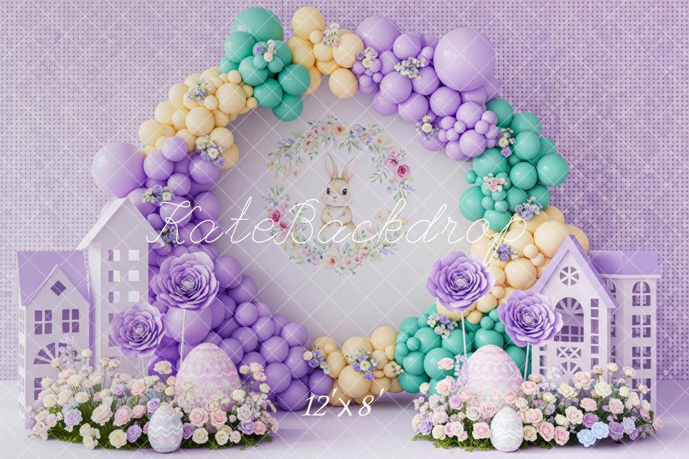 Kate Easter Bunny Balloons Eggs Pastel Houses Backdrop Designed by Patty Robert - Image 8