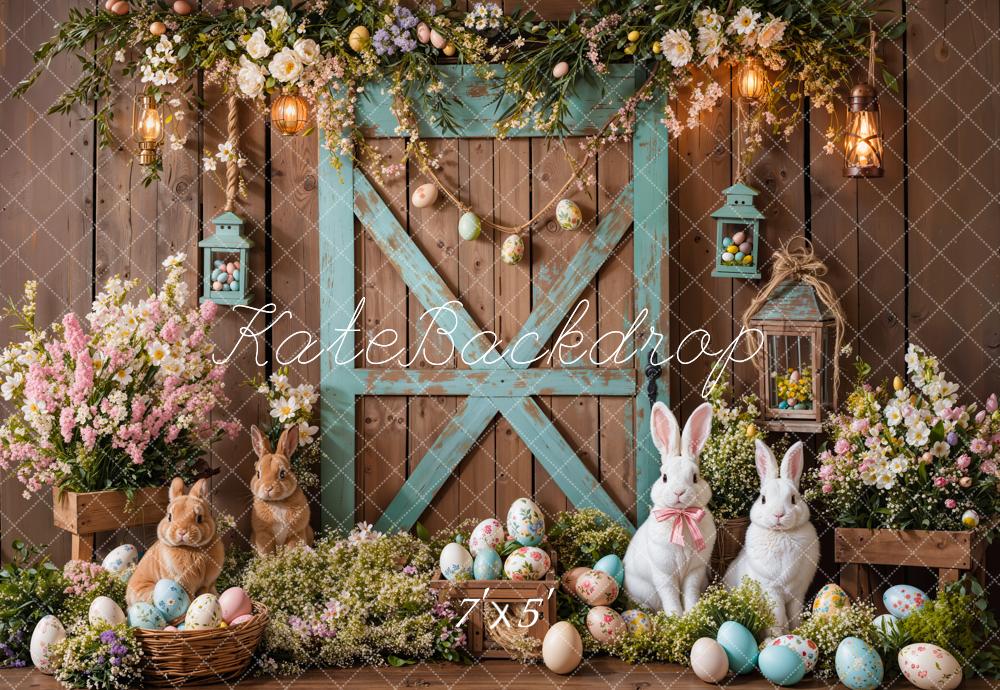 Kate Easter Bunny Barn Door Floral Backdrop Designed by Emetselch - Image 2