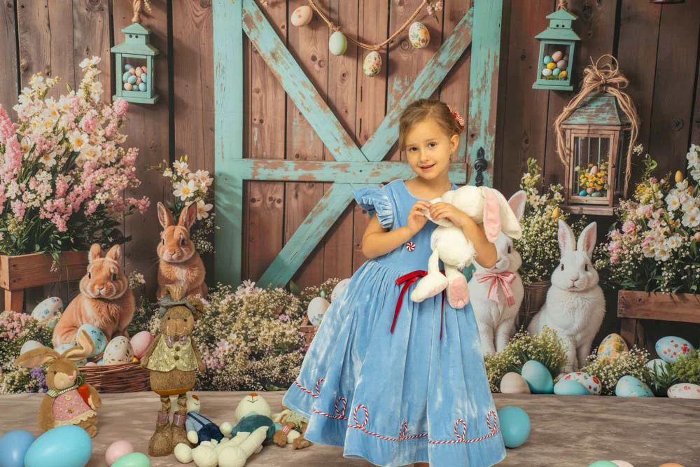 Kate Easter Bunny Barn Door Floral Backdrop Designed by Emetselch - Image 3