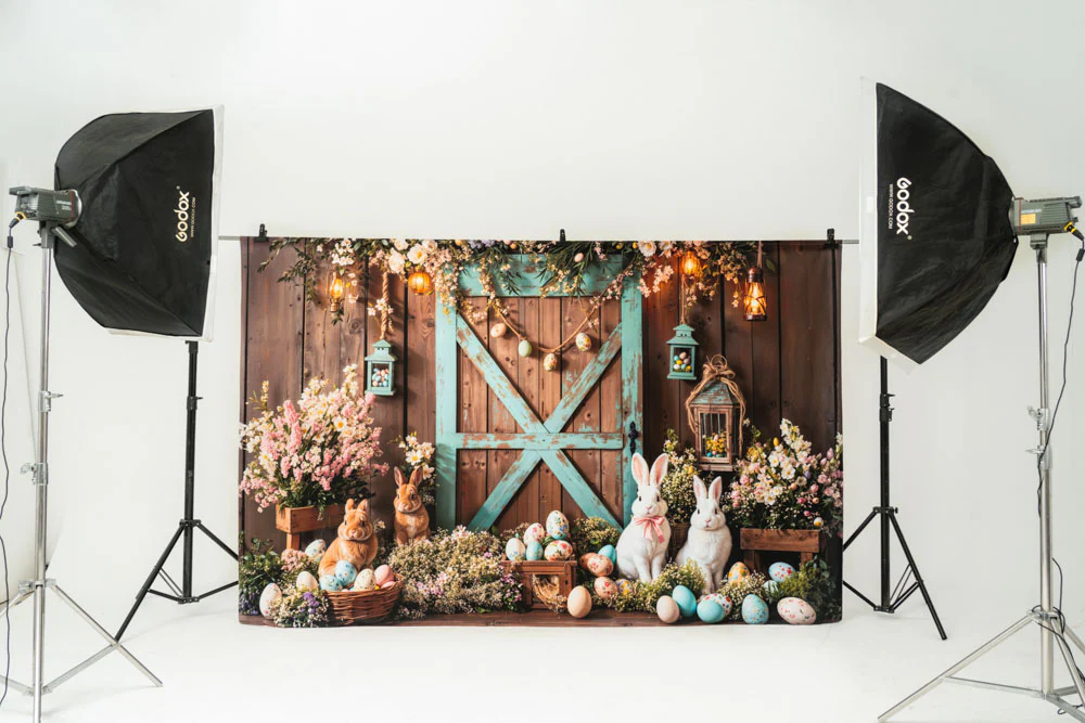 Kate Easter Bunny Barn Door Floral Backdrop Designed by Emetselch - Image 4